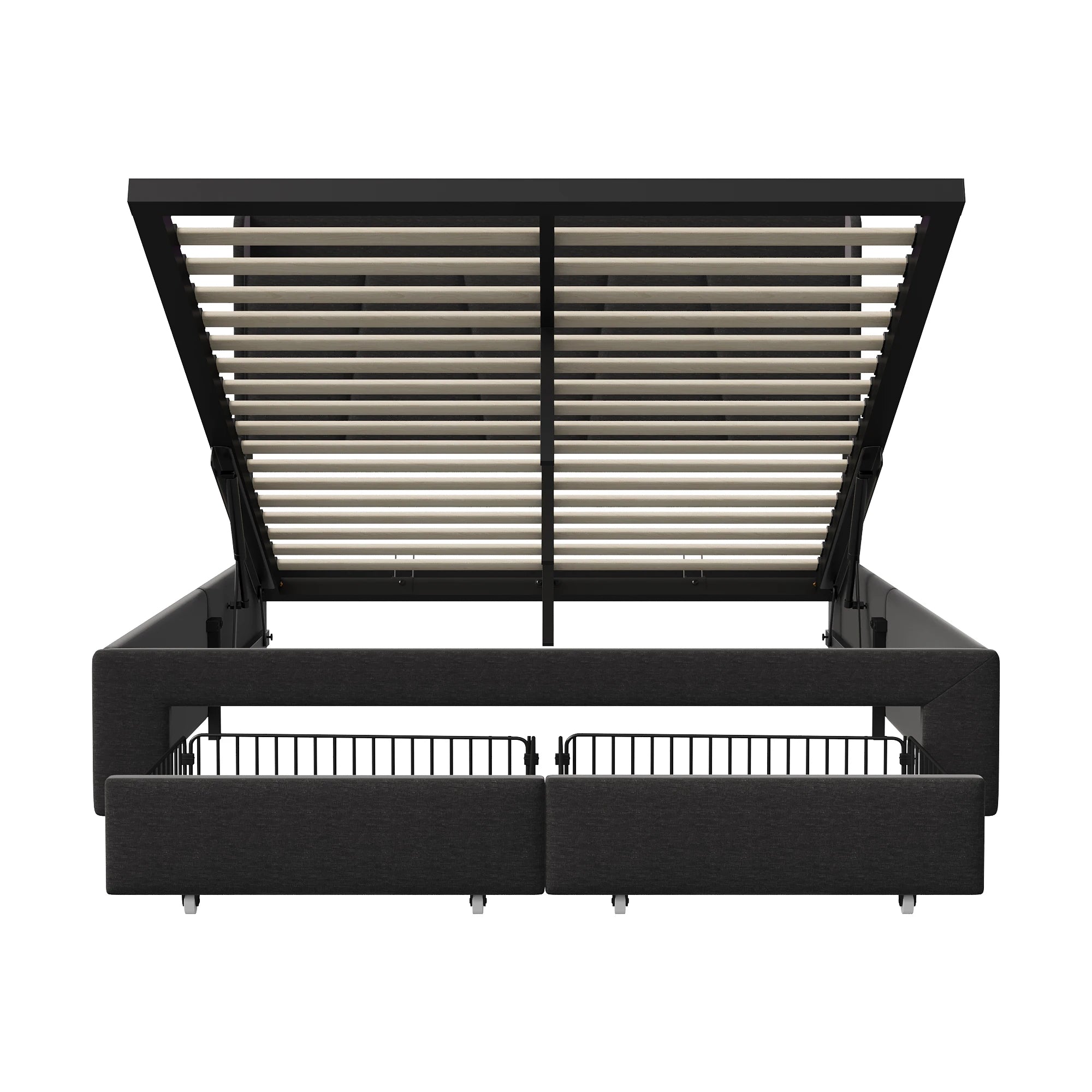 Urban Luxe bed 140x190 cm with 2 drawers, LED light bar and USB charging port, bed with storage, linen, dark gray