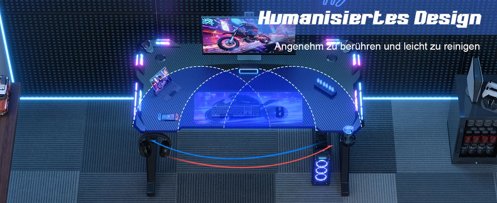 Devoko Gaming Table 120x60 cm Gaming desk PC table with headphones hook and carbon fiber coating