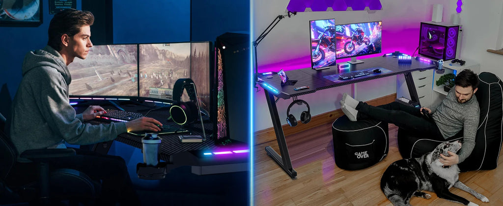 Devoko Gaming Table 120x60 cm Gaming desk PC table with headphones hook and carbon fiber coating