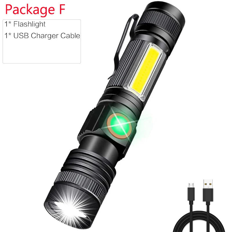 POCKETMAN XHP70 LED Flashlight USB Rechargeable Flashlights Zoomable Torch Waterproof Torch with COB Side Light