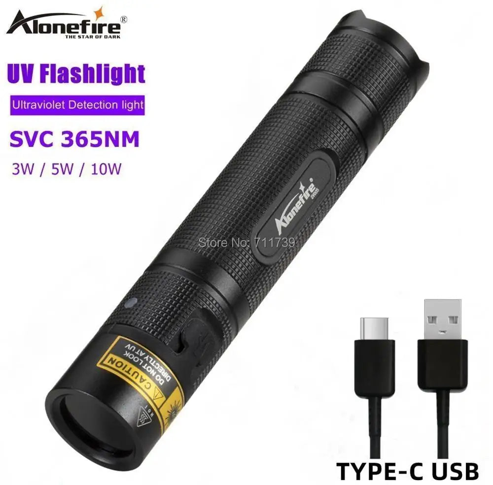 SV005 10W 365nm UV Flashlight USB Rechargeable Ultraviolet Invisible USB Torch Pet Urine Stains Ore Scorpion Detection Lamp