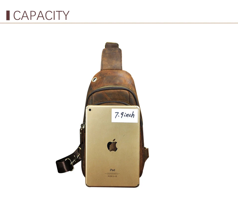 Men Quality Cow Leather Casual Fashion Triangle Crossbody Chest Sling Bag Design Travel One Shoulder Bag Daypack Male 8013
