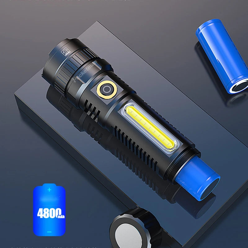 POCKETMAN XHP70 LED Flashlight USB Rechargeable Flashlights Zoomable Torch Waterproof Torch with COB Side Light
