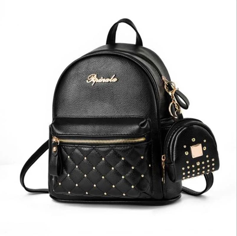 Fashion Luxury Rivet Design High Quality Pu Leather Backpack Women Casual Double Shoulder Bags Female Outdoor Travel Bag Totes