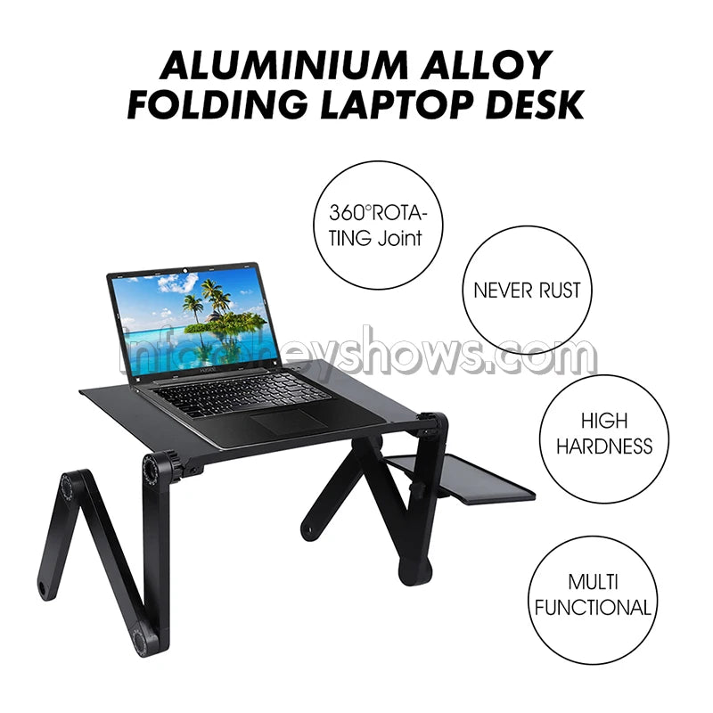 Portable Adjustable Aluminum Laptop Stand Ergonomic Desk Holder with Mouse Pad for TV Bed Sofa Tray PC Notebook Table