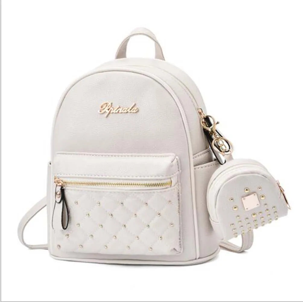 Fashion Luxury Rivet Design High Quality Pu Leather Backpack Women Casual Double Shoulder Bags Female Outdoor Travel Bag Totes
