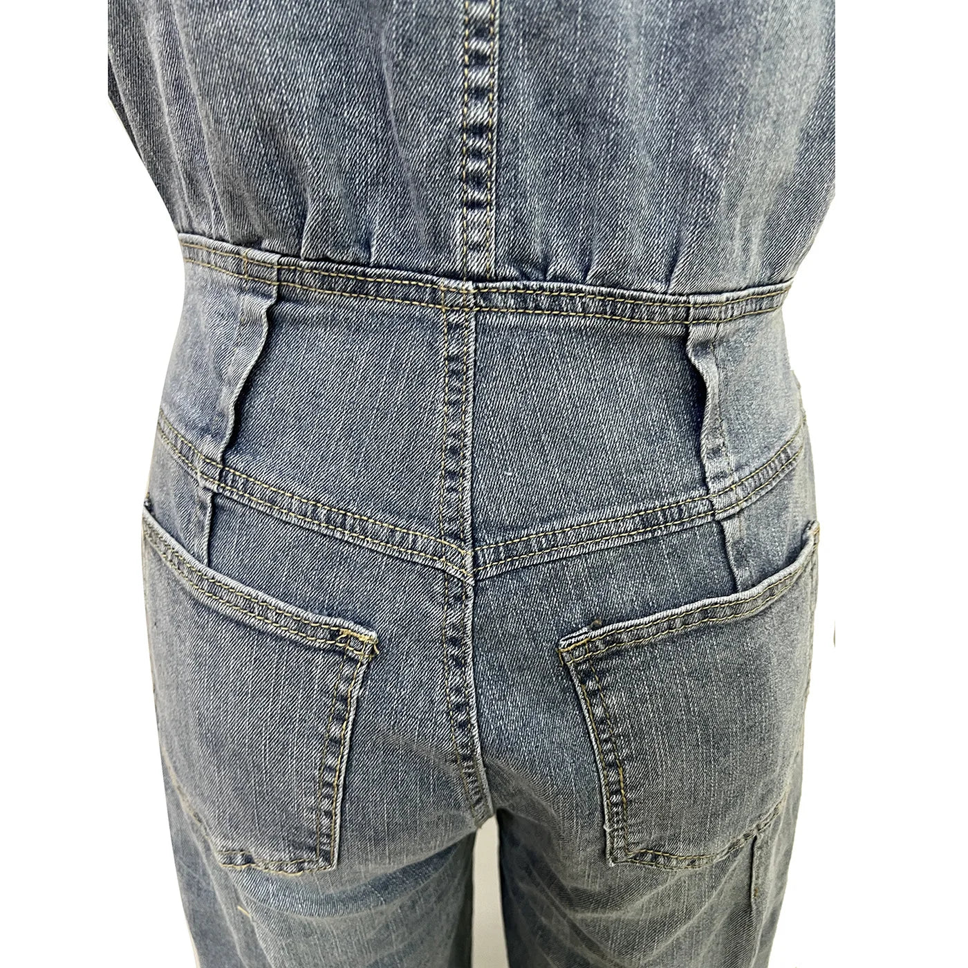 Ts1300 Sense of Quality 2025 Casual Washed Sleeveless Denim Cargo Plus Size Sexy Jumpsuit Street Style Jeans Romper