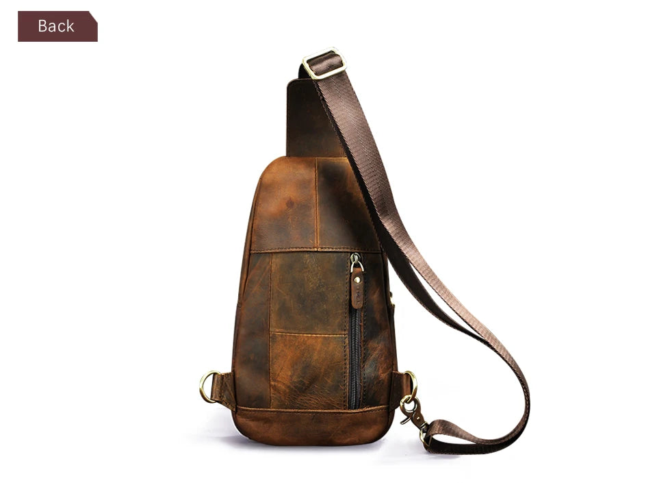 Men Quality Cow Leather Casual Fashion Triangle Crossbody Chest Sling Bag Design Travel One Shoulder Bag Daypack Male 8013