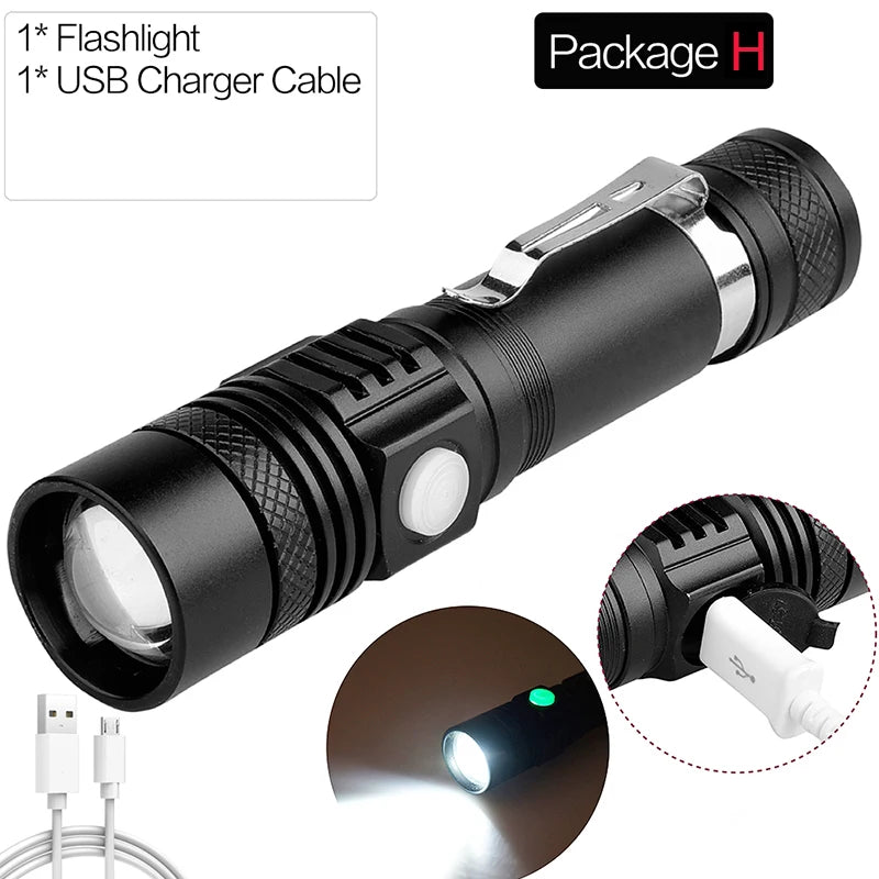 POCKETMAN XHP70 LED Flashlight USB Rechargeable Flashlights Zoomable Torch Waterproof Torch with COB Side Light
