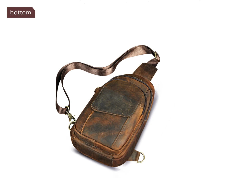 Men Quality Cow Leather Casual Fashion Triangle Crossbody Chest Sling Bag Design Travel One Shoulder Bag Daypack Male 8013