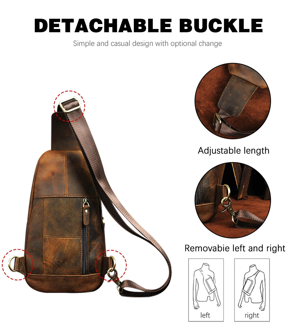 Men Quality Cow Leather Casual Fashion Triangle Crossbody Chest Sling Bag Design Travel One Shoulder Bag Daypack Male 8013