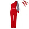 3xl  2xl Latest Design Jumpsuit Women Diagonal Shoulder Single Sleeve Sexy High Waist Wide Leg Jumpsuit for Women With Belt