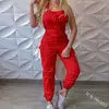 Women's Summer Loose Jumpsuit with Halter Collar Casual Workout Playsuits with Solid Pockets Cargo Pants and Long Rompers