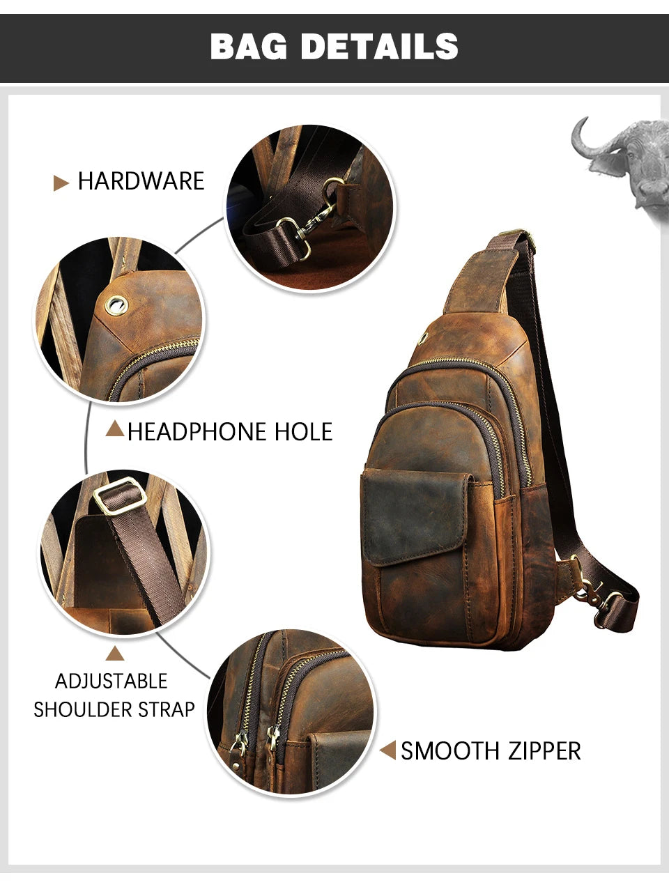 Men Quality Cow Leather Casual Fashion Triangle Crossbody Chest Sling Bag Design Travel One Shoulder Bag Daypack Male 8013
