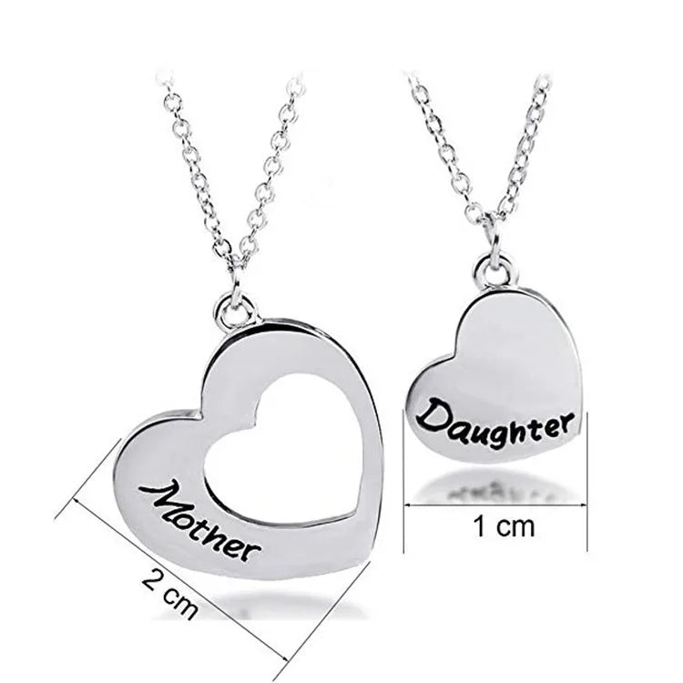 2 Pcs/set Mother and Daughter Heart-Shaped Hollow Female Pendant Necklace for Women Girls Fashion Family Love Mother's Day Gift