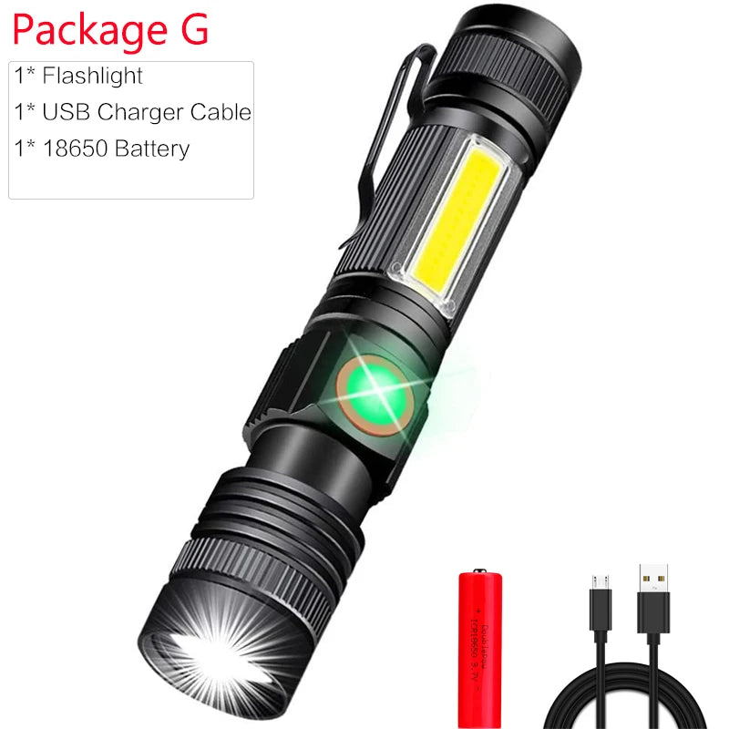 POCKETMAN XHP70 LED Flashlight USB Rechargeable Flashlights Zoomable Torch Waterproof Torch with COB Side Light