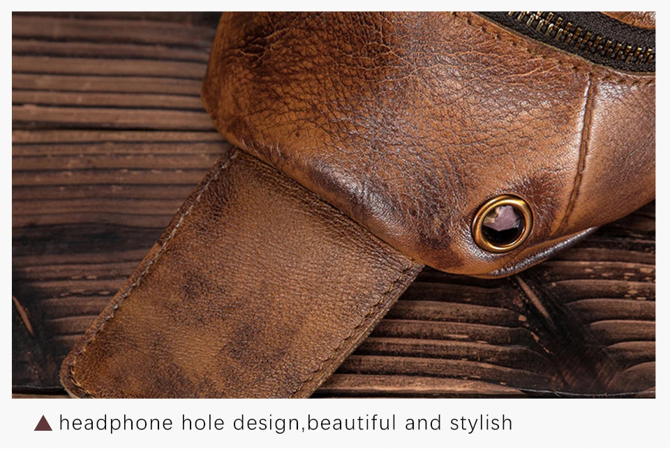 Men Quality Cow Leather Casual Fashion Triangle Crossbody Chest Sling Bag Design Travel One Shoulder Bag Daypack Male 8013