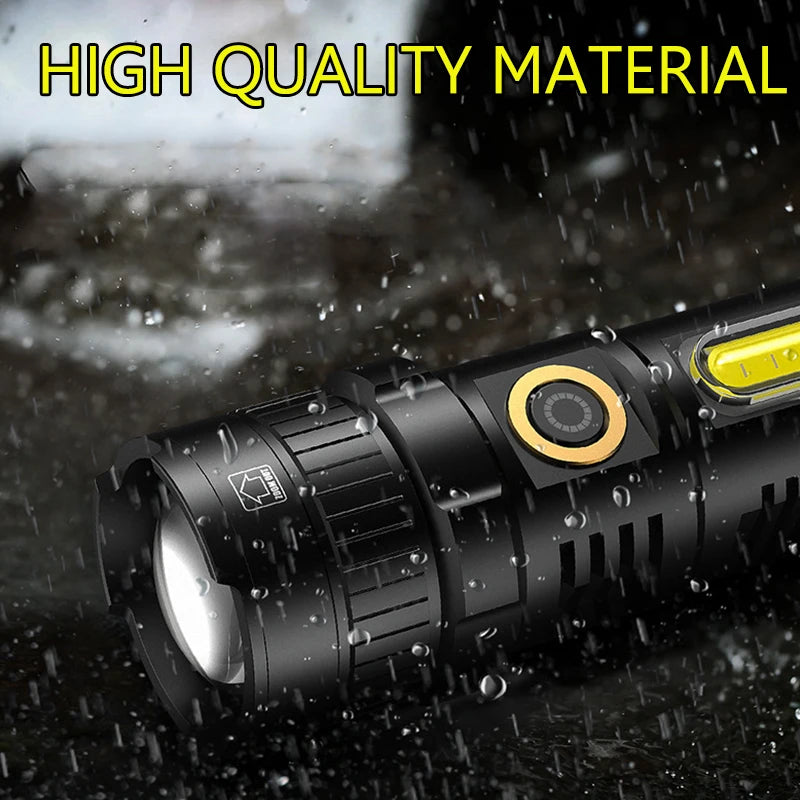 POCKETMAN XHP70 LED Flashlight USB Rechargeable Flashlights Zoomable Torch Waterproof Torch with COB Side Light