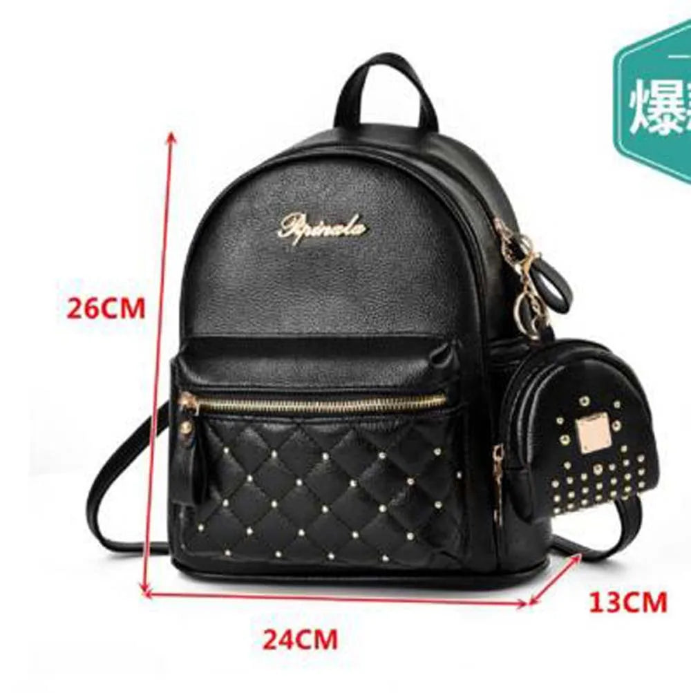 Fashion Luxury Rivet Design High Quality Pu Leather Backpack Women Casual Double Shoulder Bags Female Outdoor Travel Bag Totes