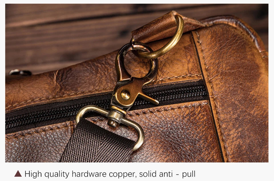 Men Quality Cow Leather Casual Fashion Triangle Crossbody Chest Sling Bag Design Travel One Shoulder Bag Daypack Male 8013