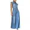 Ts1300 Sense of Quality 2025 Casual Washed Sleeveless Denim Cargo Plus Size Sexy Jumpsuit Street Style Jeans Romper