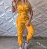 Women's Summer Loose Jumpsuit with Halter Collar Casual Workout Playsuits with Solid Pockets Cargo Pants and Long Rompers