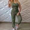 Women's Summer Loose Jumpsuit with Halter Collar Casual Workout Playsuits with Solid Pockets Cargo Pants and Long Rompers