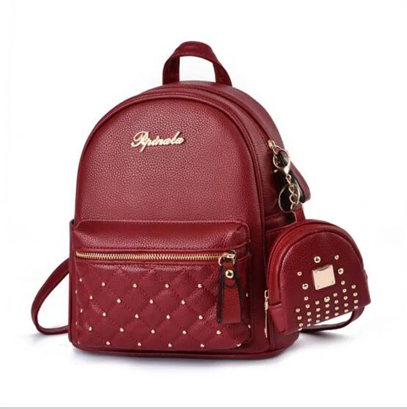 Fashion Luxury Rivet Design High Quality Pu Leather Backpack Women Casual Double Shoulder Bags Female Outdoor Travel Bag Totes