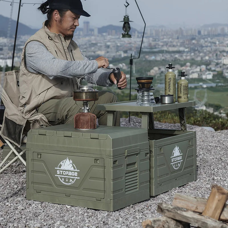 Outdoor camping folding box Car trunk with table Camping picnic finishing box Household storage box