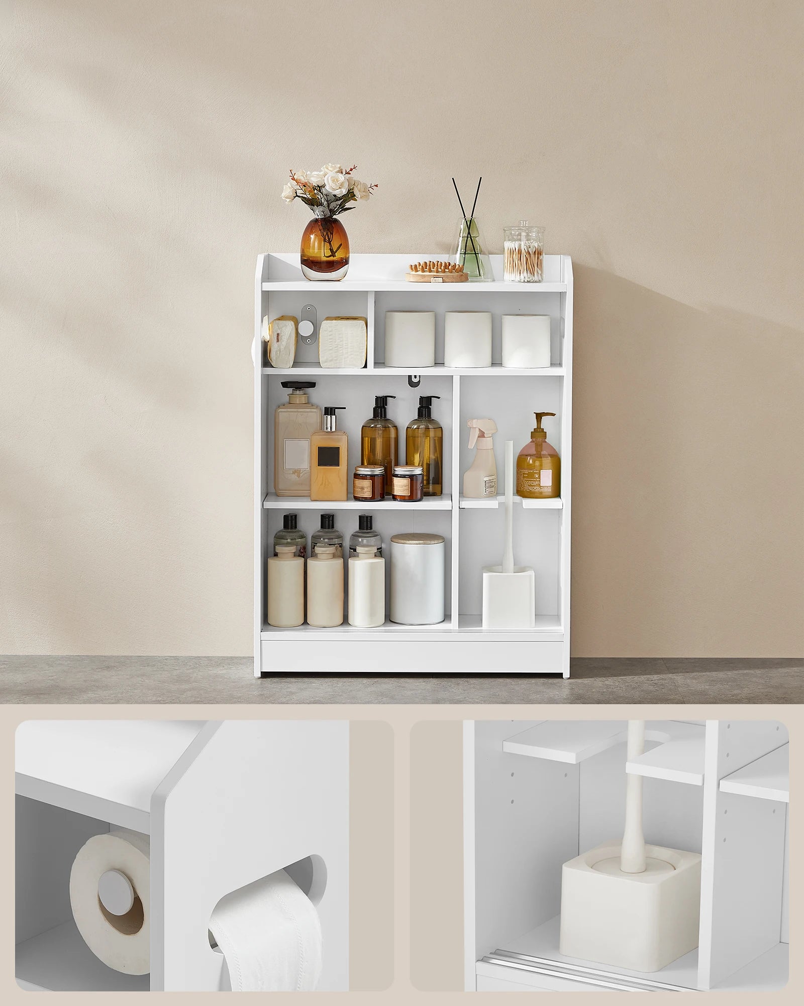 VASAGLE Bathroom chest of drawers Bathroom wardrobe Bathroom wardrobe Space Saving Sliding Doors Adjustable Flooring