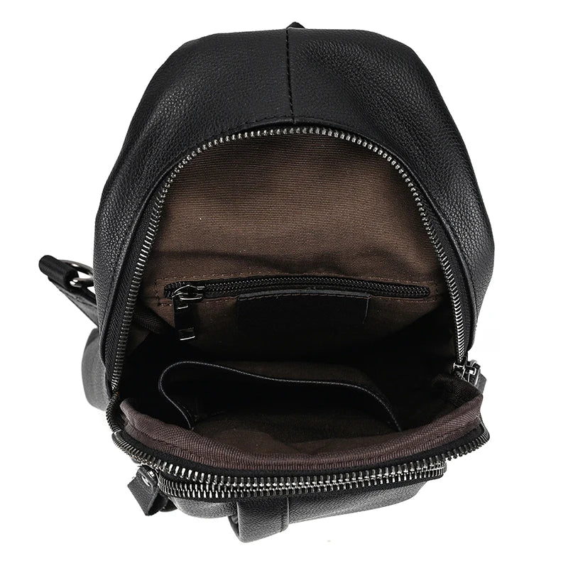 Mans 100% Genuine Leather Sling Bag Men Messenger Bags for Men Black Chest Bags for Phone Casual Sport Shoulder Bag