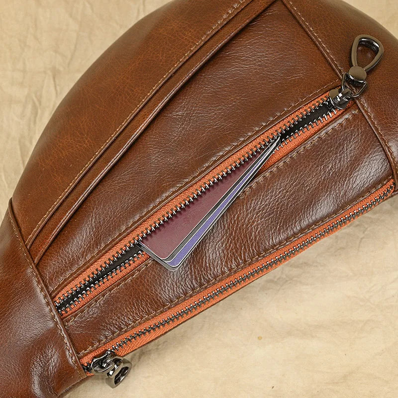 Mans 100% Genuine Leather Sling Bag Men Messenger Bags for Men Black Chest Bags for Phone Casual Sport Shoulder Bag