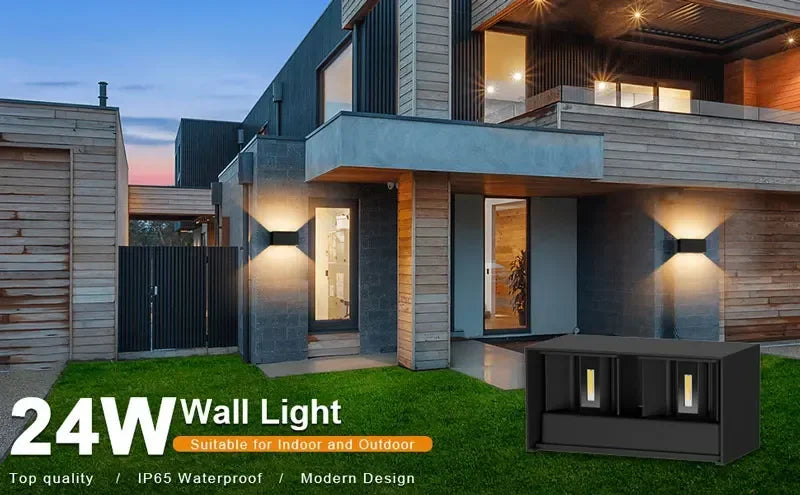 Aluminum LED Wall Lamp Outdoor Waterproof IP65 Interior Wall Light 12W24W Porch Garden Lights Living Room Street Stairs Lighting