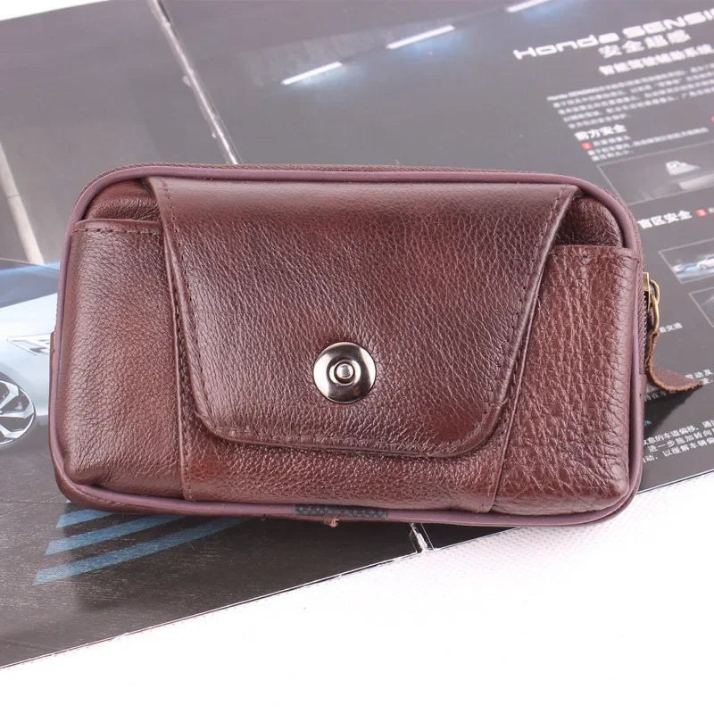 Men Genuine Leather Hip Bum Belt Bag Male Zipper Leather Phone Pouch Bag High Quality Waist Boy Fanny Packs Hand Bags Purses