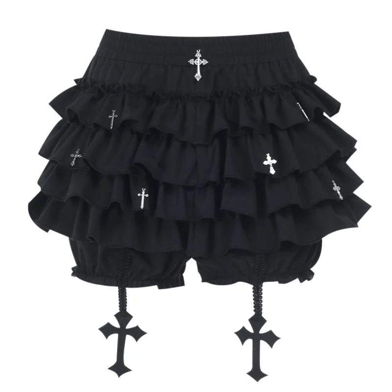 AltGoth Mall Goth Cake Shorts Women Hotsweet Y2k E-girl Harajuku Cross Pendant Culottes Aesthetic Fairycore Cute Kawaii Shorts