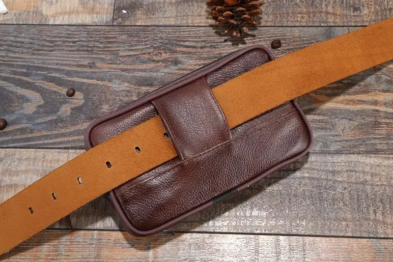 Men Genuine Leather Hip Bum Belt Bag Male Zipper Leather Phone Pouch Bag High Quality Waist Boy Fanny Packs Hand Bags Purses