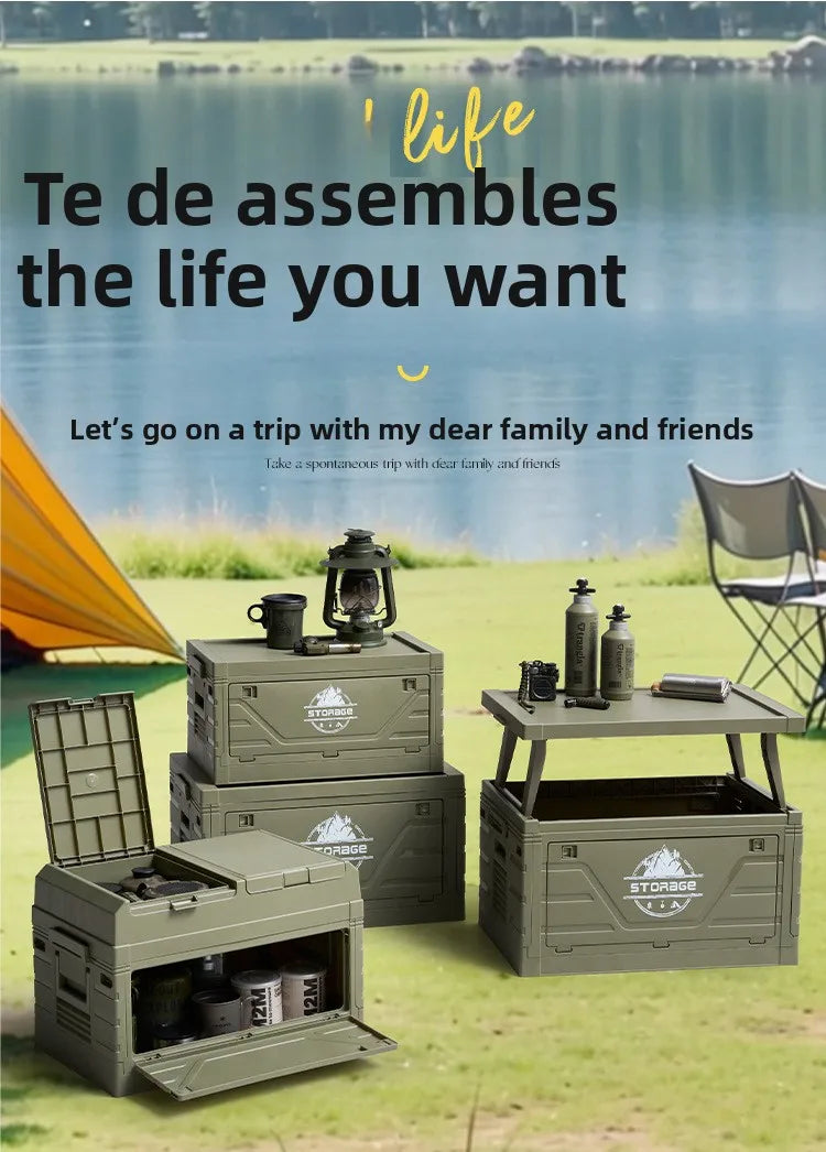 Outdoor camping folding box Car trunk with table Camping picnic finishing box Household storage box