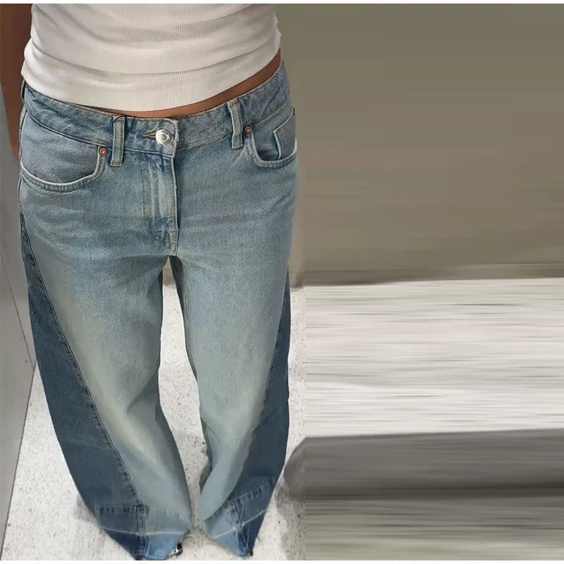 Chic Women's Side Patchwork Denim Jeans Pant High Waist Wide Leg Baggy Pants For Woman 2025 New Casual Daily Streetwear Trousers