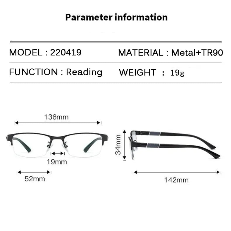 2024 Classic Men Reading Glasses Anti-radiation Presbyopia Half Frame Eyewear TR90 HD Business Eyeglasses Diopters 0 to +4.0