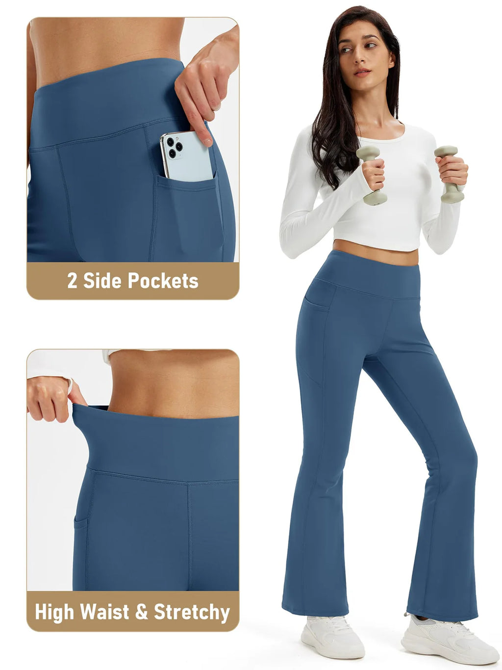 TACVASEN Fleece Lined Flare Pants Women's Waterproof Insulated Winter Pants High Waisted Bootcut Hiking Yoga Leggings Pockets