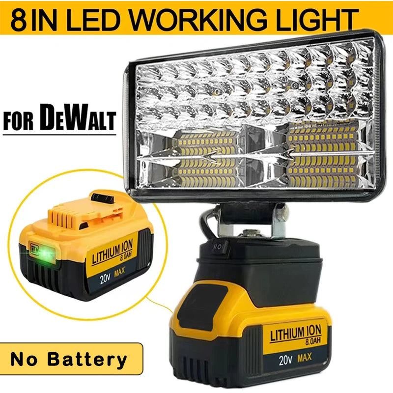 Portable LED Light Spotlights, Cordless, Outdoor Work, Fishing, Handheld Emergency Tool, Dewalt 18V Battery, 3 ", 4", 5 ", 8"