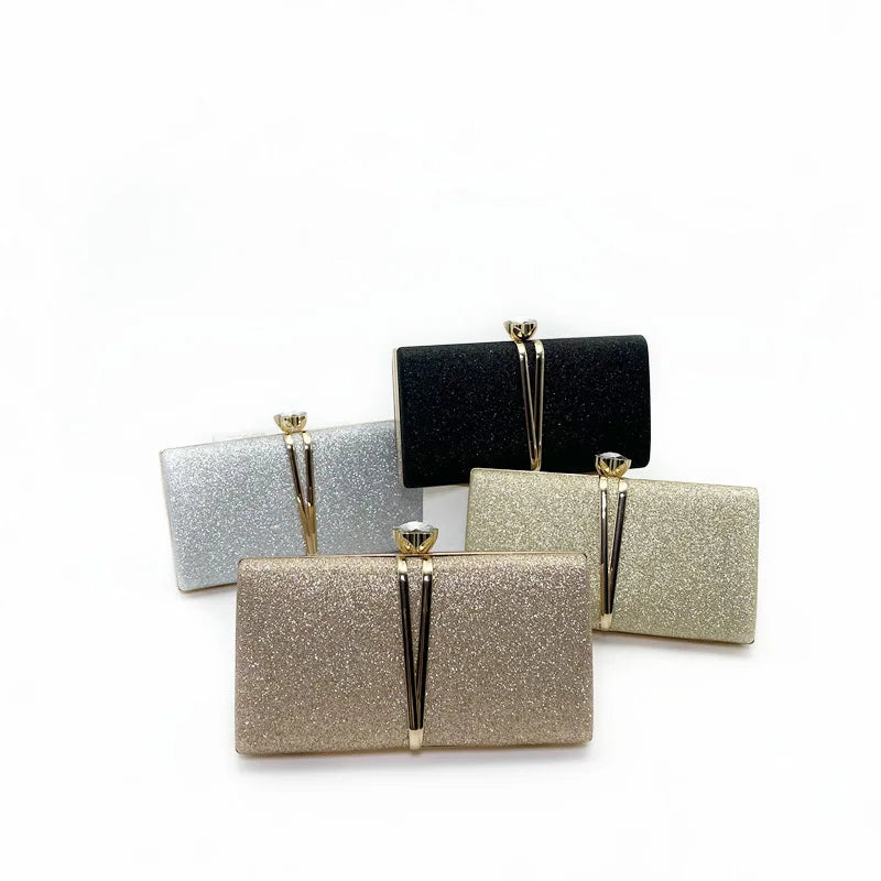 Shiny Glitter Evening Clutch Bag Women Wedding Purse Party Banquet Handbag Lady Elegant Daily Club Chain Crossbody Shoulder Bag