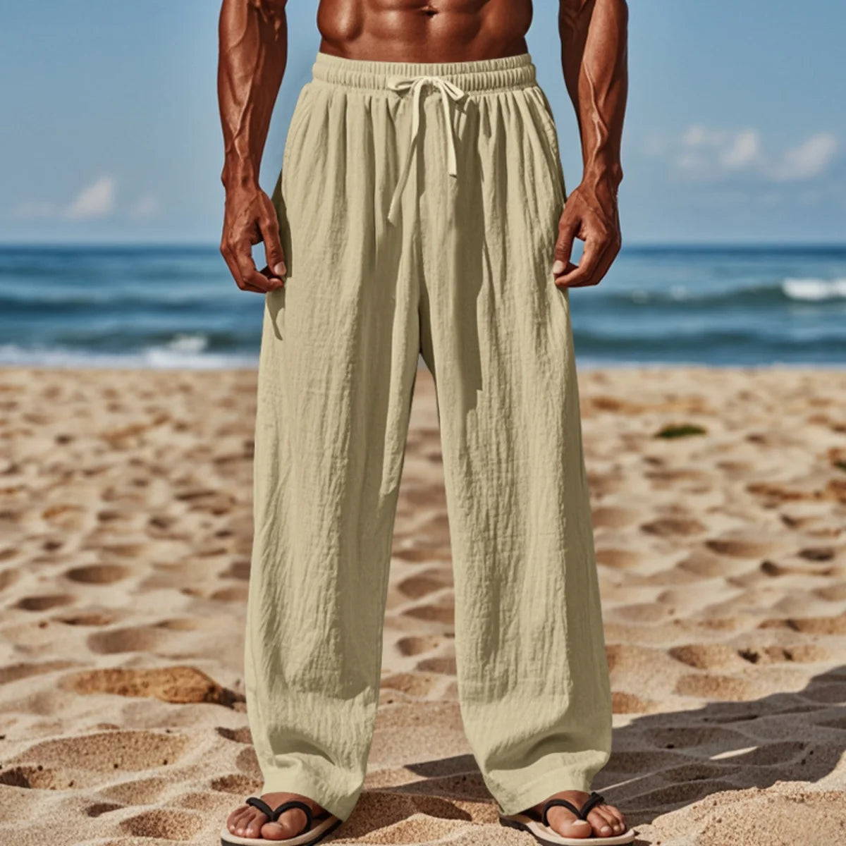 Men's New Cotton Hemp Casual Pants, Spring And Summer Solid Color Comfortable Loose Straight Pants Breathable outdoor Beach Pant