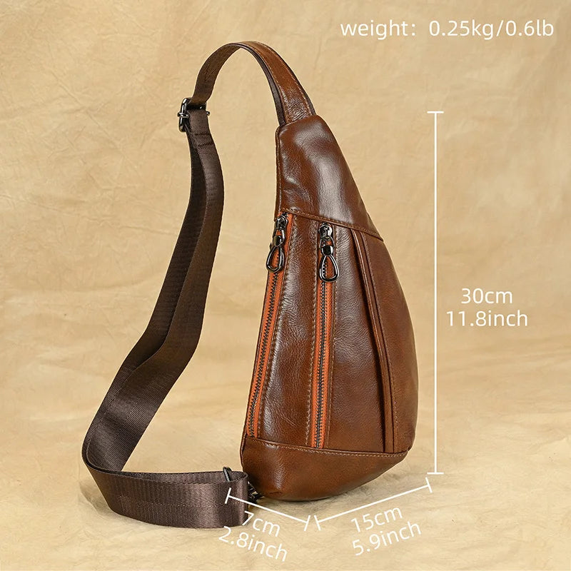 Mans 100% Genuine Leather Sling Bag Men Messenger Bags for Men Black Chest Bags for Phone Casual Sport Shoulder Bag