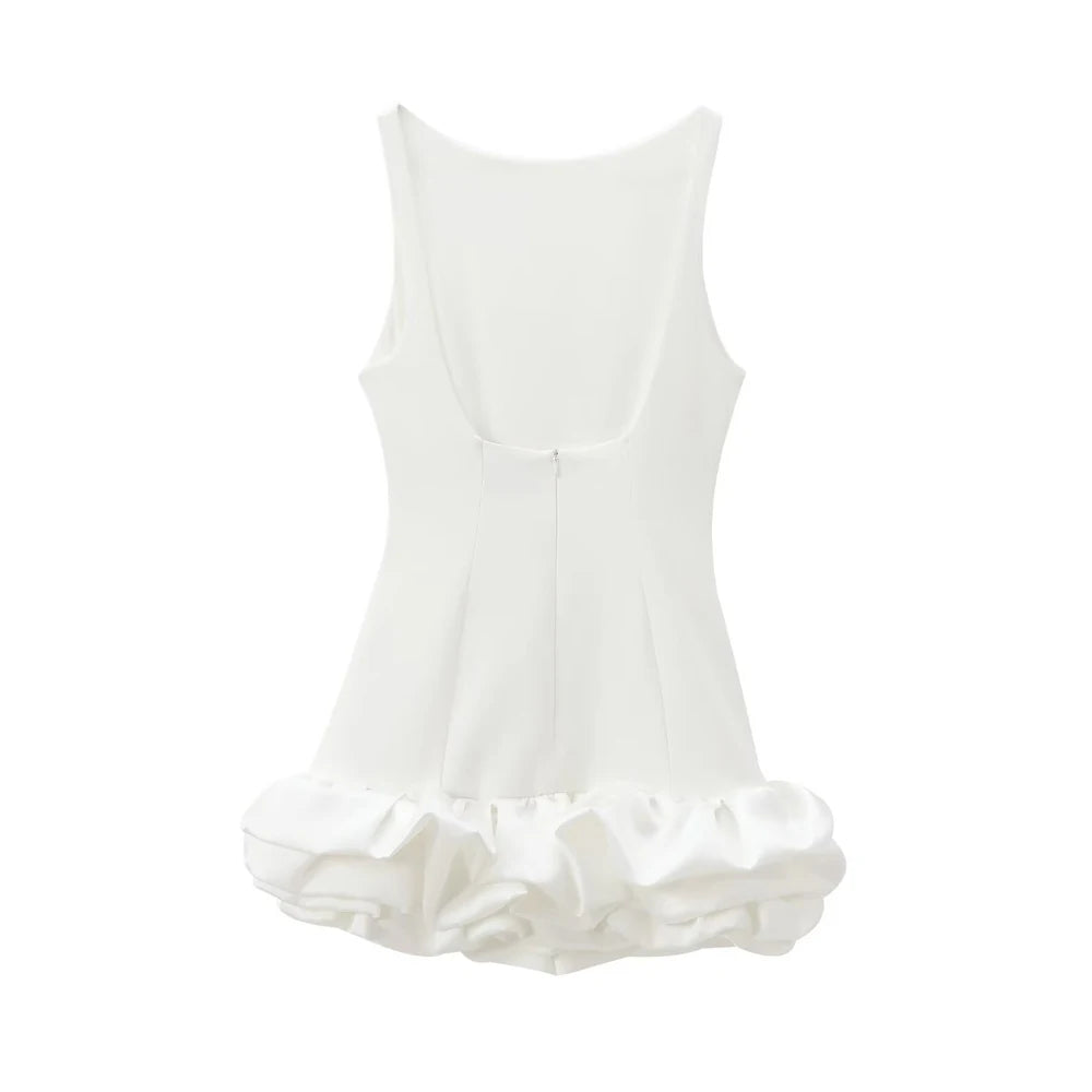 Women's Patchwork Voluminous Mini Dress, O-Neck, Backless With Zipper, Female Dresses, Sexy Fashion