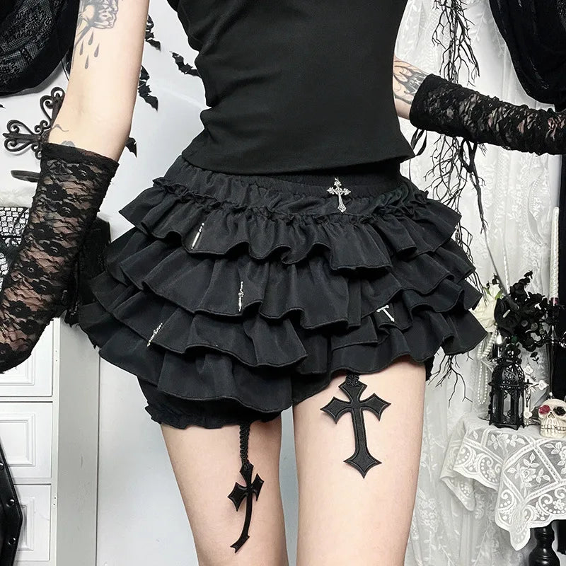 AltGoth Mall Goth Cake Shorts Women Hotsweet Y2k E-girl Harajuku Cross Pendant Culottes Aesthetic Fairycore Cute Kawaii Shorts