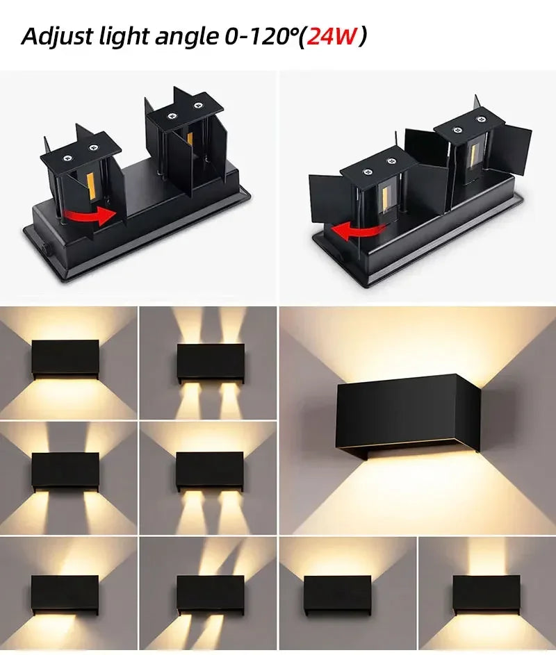 Aluminum LED Wall Lamp Outdoor Waterproof IP65 Interior Wall Light 12W24W Porch Garden Lights Living Room Street Stairs Lighting