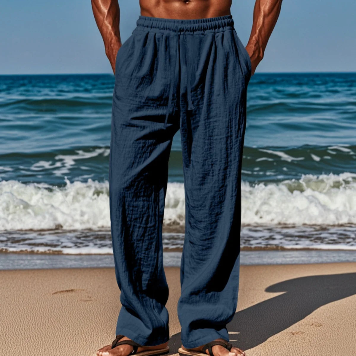Men's New Cotton Hemp Casual Pants, Spring And Summer Solid Color Comfortable Loose Straight Pants Breathable outdoor Beach Pant