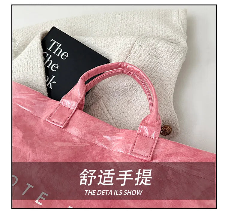 Retro tote bag waterproof DuPont paper shoulder bag fashionable commuting large capacity kraft paper handbag