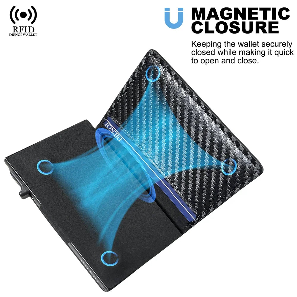 RFID Blocker Minimalistic Men Wallet Business Credit Card Holder Carbon Fiber Leather Wallets Small Male Purse Cardholder Case